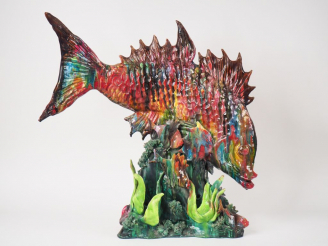 Vente aux enchères Grand groupe en céramique de Vallauris "poissons et plantes aquatiques