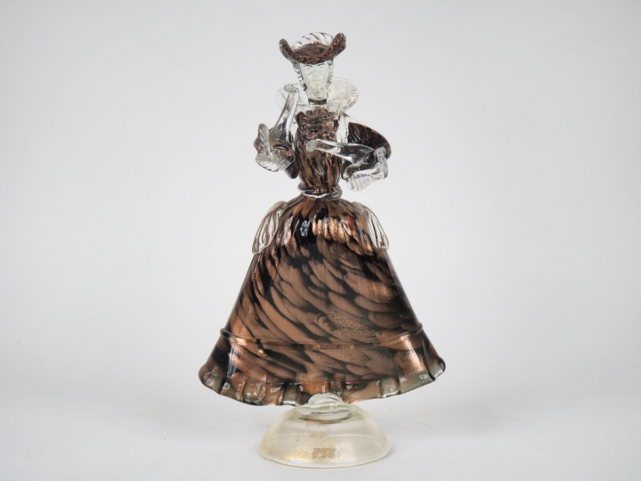 Sculpture en verre polychrome de Venise "personnage de carnaval". H. 3