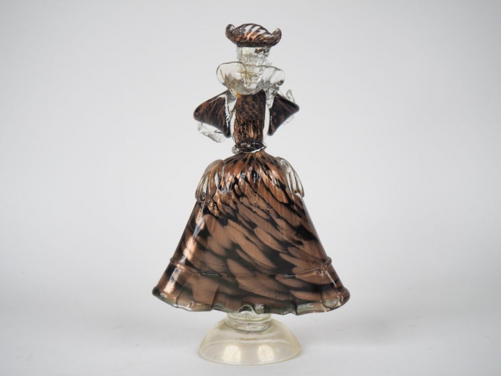 Sculpture en verre polychrome de Venise "personnage de carnaval". H. 3