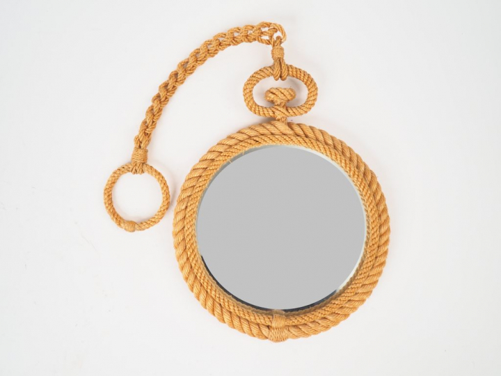 AUDOUX-MINET. Miroir en cordage tressé. H. 65 cm. Diam. 24 cm
