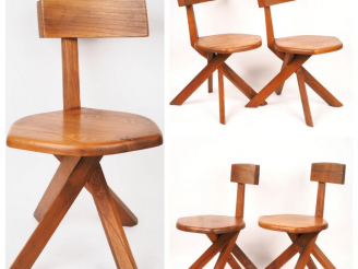 Vente aux enchères Pierre CHAPO.  Suite de 4 chaises S34 en orme.