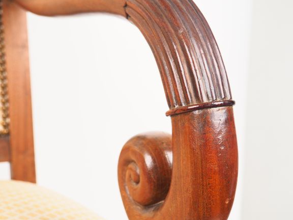 Paire de fauteuils à crosse XIXème en acajou et placage d'acajou, piét