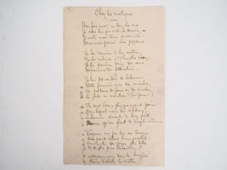 Vente aux enchères FABIÉ (François) (1846-1928). POÈME AUTOGRAPHE signé. Deux pages sur u