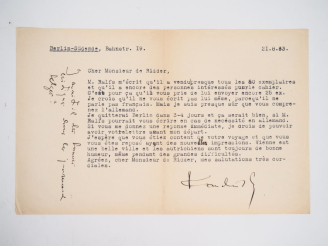 Vente aux enchères KANDINSKY (Vassily). LETTRE TAPUSCRITE signée (avec 3 lignes autograph