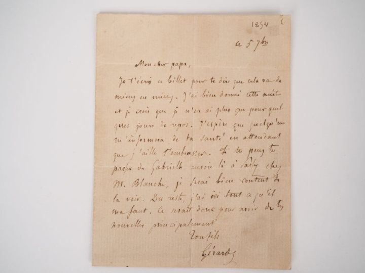 NERVAL (Gérard de). LETTRE AUTOGRAPHE SIGNÉE adressée à son père. Le 5