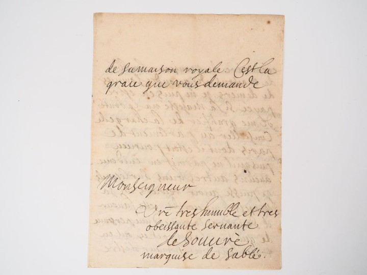 SOUVRÉ (Marquise de Sablé, Madeleine de). LETTRE AUTOGRAPHE signée. [F