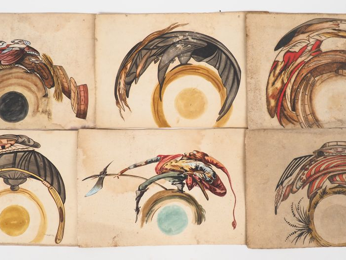 [ANAMORPHOSES]. MAGNIFIQUE ET TRÈS RARE ENSEMBLE DE 26 ANAMORPHOSES OR