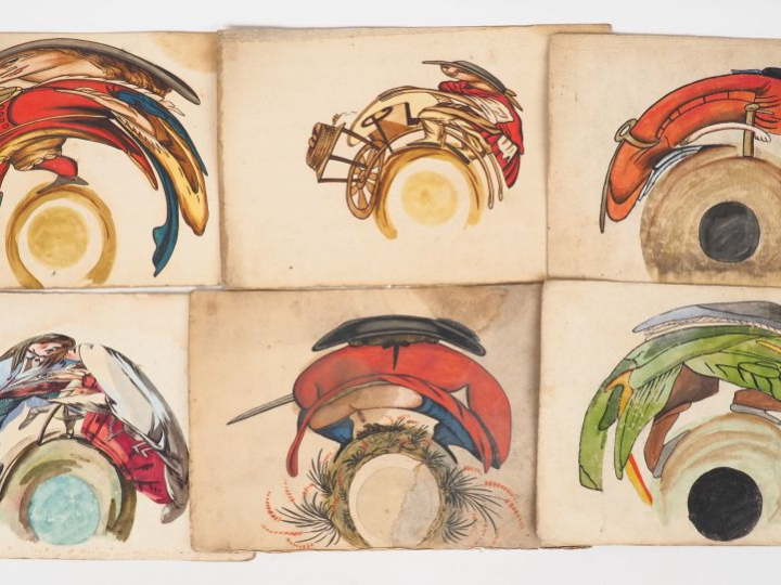 [ANAMORPHOSES]. MAGNIFIQUE ET TRÈS RARE ENSEMBLE DE 26 ANAMORPHOSES OR