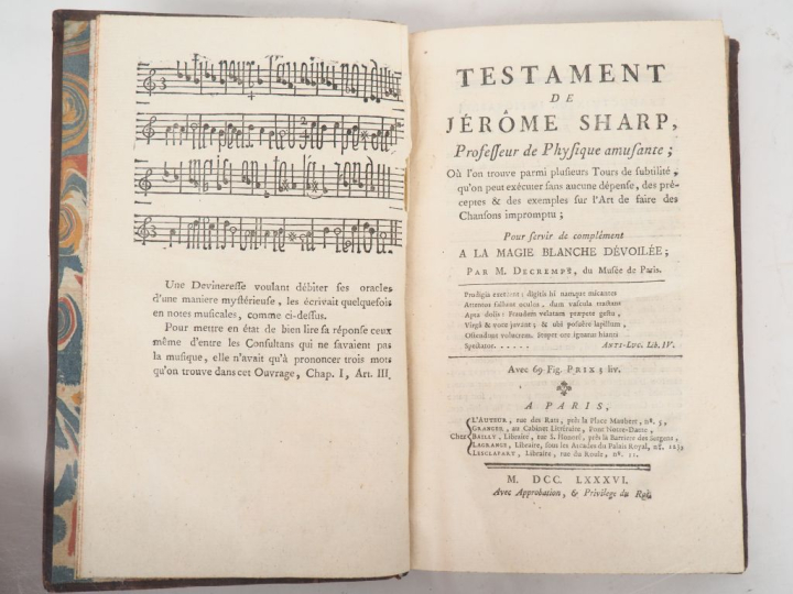 DECREMPS (H.). TESTAMENT DE JÉRÔME SHARP, professeur de Physique amusa