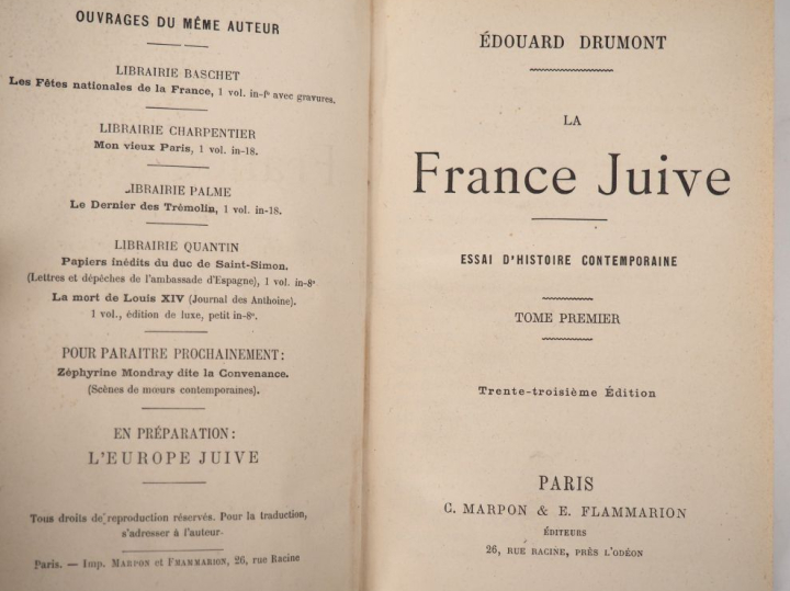 DRUMONT (É.). LA FRANCE JUIVE. P., Marpon   Flammarion, sans date [fin