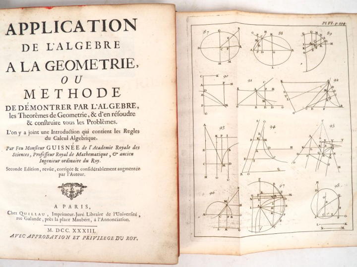 GUISNÉE. APPLICATION DE L’ALGÈBRE À LA GÉOMÉTRIE. P., Quillau, 1733. I