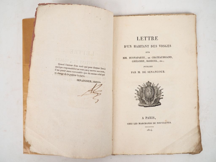 SENACOUR (Étienne Pivert de). LETTRE D’UN HABITANT DES VOSGES sur MM. 