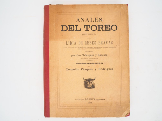 Vente aux enchères [TAUROMACHIE]. VELASQUEZ Y SANCHEZ (José). ANALES DEL TOREO. Reseña hi