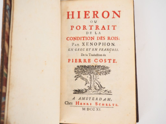 Vente aux enchères XENOPHON. HIERON ou Portrait de la condition des Rois. Amsterdam, H. S