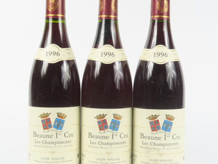 3 BOUTEILLES BEAUNE 1er CRU 'LES CHAMPIMONTS' LYCÉE VITICOLE - 1996