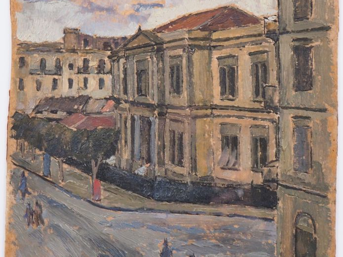 H. AMPAR (?). "Rue de paris". Huile sur carton, signée en bas à droite