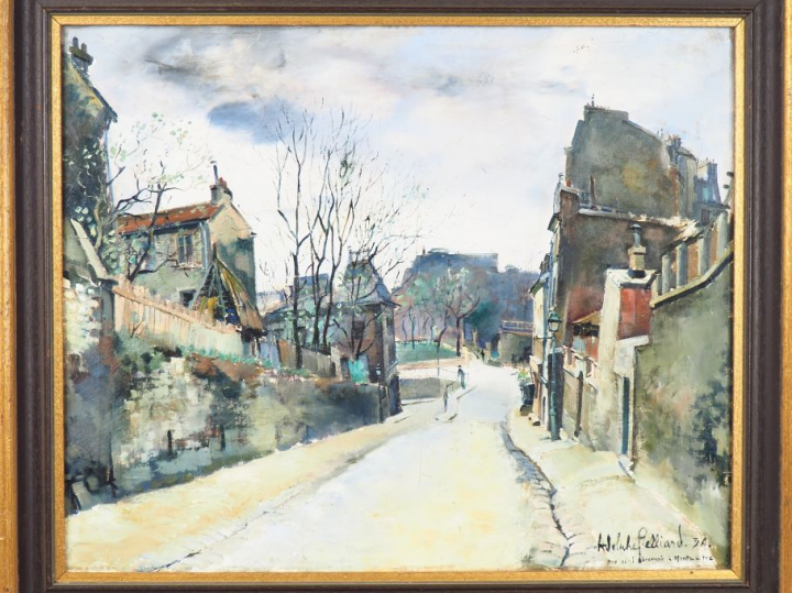 Adolphe BELLIARD. "Abreuvoir à Montmartre".  Huile sur toile, signée e