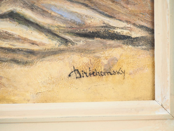 BIRTCHANSKY. "Bouquet de fleurs dans un panier". Huile sur toile, sign