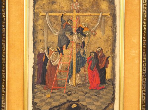 Enrico BRANDANI. "Descente de Croix". Huile sur carton, signée au dos 