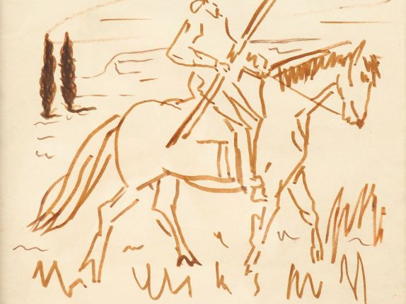 Yves BRAYER. "Le manadier". Dessin, signé en bas à droite  daté 1969 e