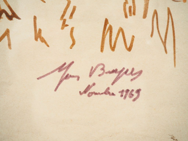 Yves BRAYER. "Le manadier". Dessin, signé en bas à droite  daté 1969 e