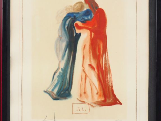 Vente aux enchères Salvador DALI. "La rencontre de Dante et Béatrice". Lithographie en co