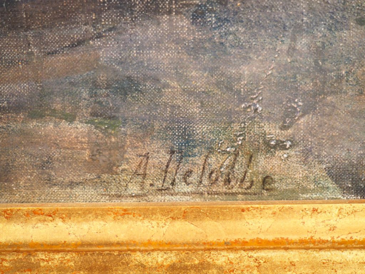 François-Alfred DELOBBE. "nue assis". Huile sur toile, signée en bas à