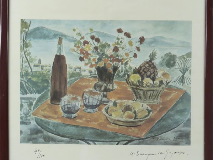 André DUNOYER de SEGONZAC. "table dressée". Lithographie, contresignée