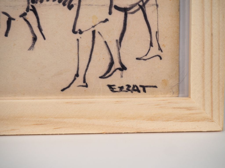 Ibrahim EZZAT. "Place de la gare Ramleh à Alexandrie". Dessin, signé e