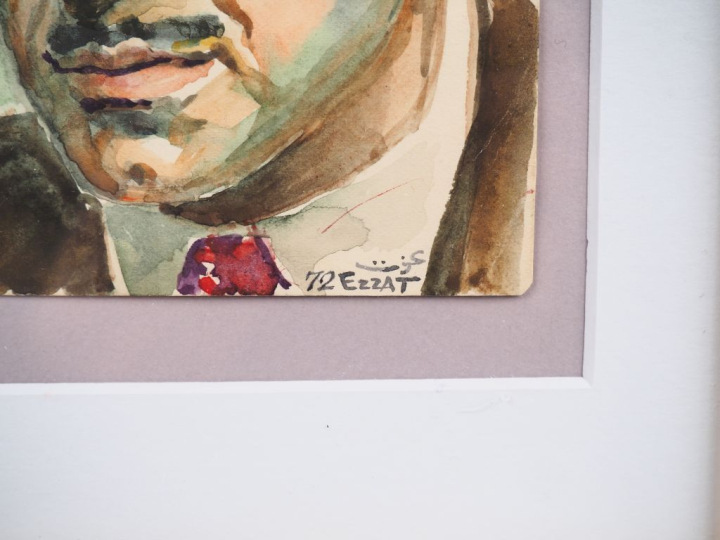 Ibrahim EZZAT. "Portrait d'homme". Aquarelle, signée en bas à droite e