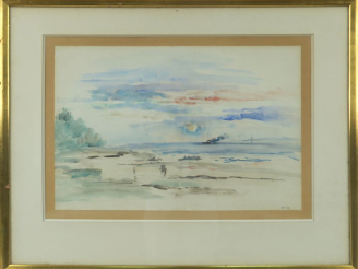 Vente aux enchères Paul Elie GERNEZ. "Paysage de bord de mer". Aquarelle, signée en bas à