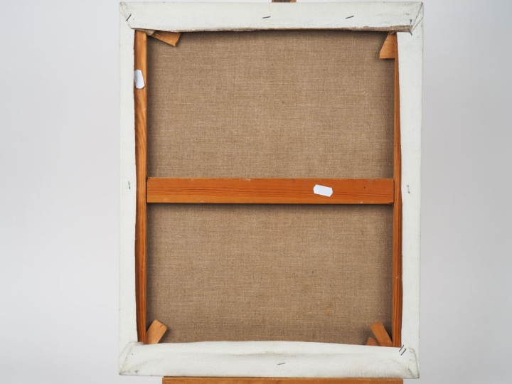 HELVEN. "Bouquet de fleurs sur une table". Huile sur toile, signée en 