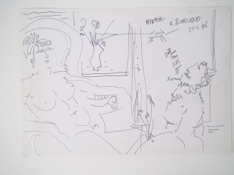 Vente aux enchères Blasco MENTOR. "Personnages". Dessin, dédicacé et  signé en haut à dro