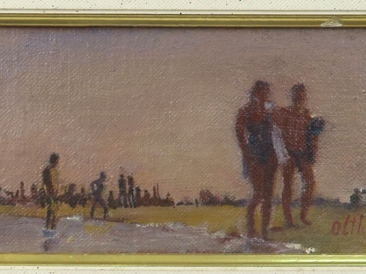 Jacob OLTHEF. "La plage à Sète". Huile sur isorel, signée en bas à dro