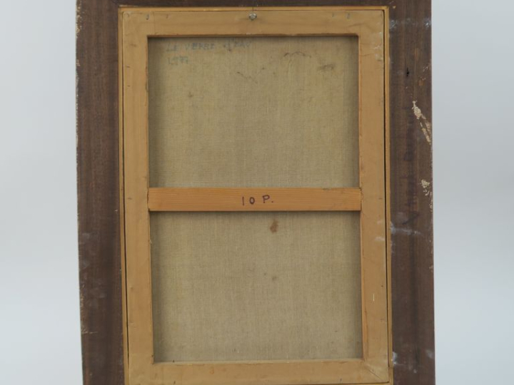 Jose OSTRIA. "Le verre d'eau". Huile sur isorel, signée en bas à gauch