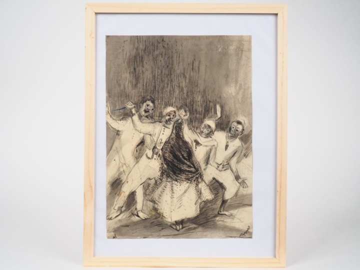 Aristide PAPAGEORGES. "Mariage arabe". Dessin, double face signé en ba