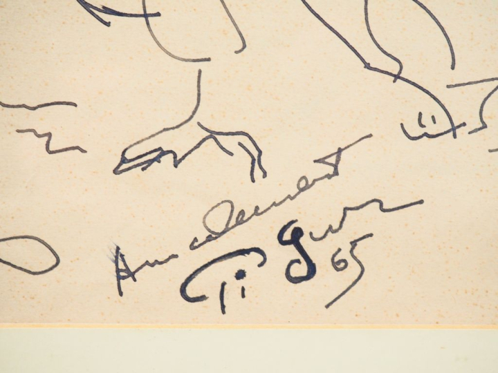 Edouard PIGNON. "Le combat de coqs". Dessin, signé en bas à droite et 