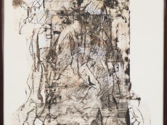 Vente aux enchères POPOFF. "L'homme brun". Technique mixte, signée en bas à droite, titré