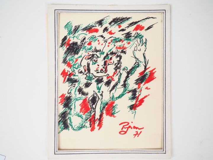 Edouard PIGNON. "Portrait". Dessin, signé en bas à droite et daté 1971