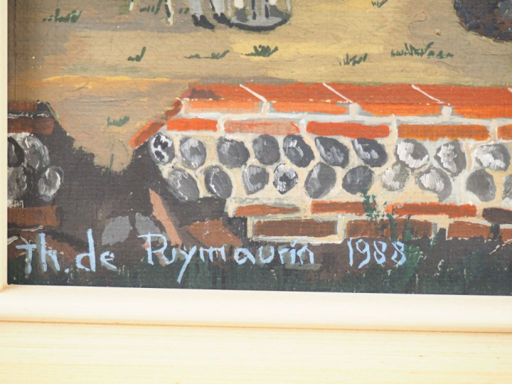 Thierry de PUYMAURIN. "Fête de village". Huile sur toile, signée en ba