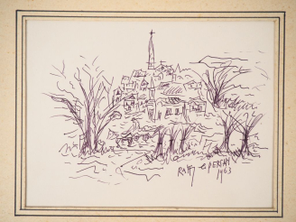 Vente aux enchères Jean RAFFY LE PERSAN. "Vue de village". Dessin, signé en bas à droite 