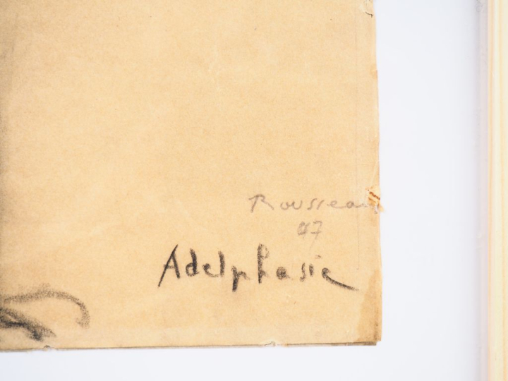 ROUSSEAU. "Portrait d'élégante au foulard, Adelphasie". Dessin, signé 
