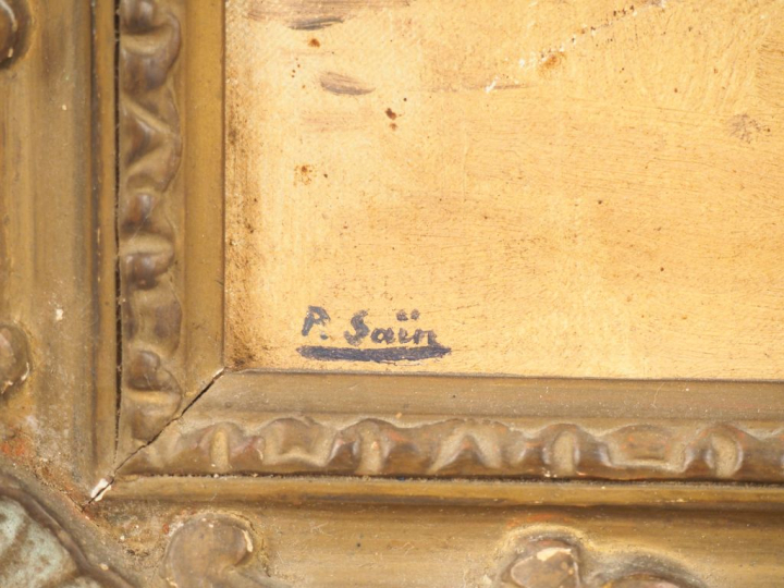 Paul SAÏN. "Village animé en Afrique du nord". Huile sur toile, signée