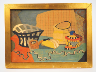 Vente aux enchères Marcel Charles L. SALINAS. "Nature morte à la pipe". Aquarelle, signée