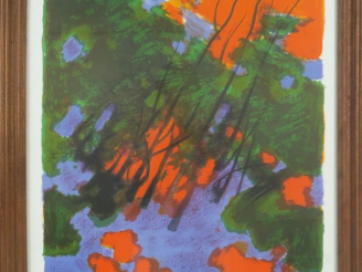 Vente aux enchères Maurie Elie SARTHOU. "Feu dans les chênes". Lithographie en couleur, c