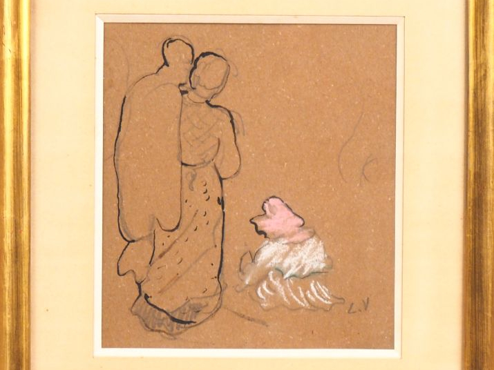 Louis VALTAT. "Etude de personnages". Dessin, monogrammé en bas à droi