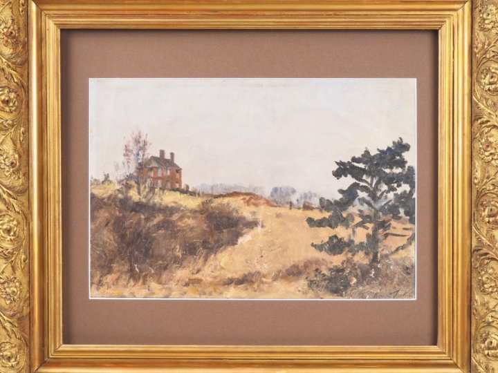 VICKEY. "Maison de maître dans la campagne". Huile sur toile, signée e