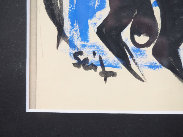 Seif WANLY. "Tauromachie bleue" Aquarelle, signée en bas à gauche. Dim