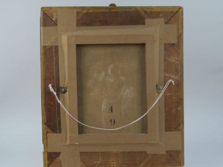 Ecole française XIXème. "Portrait de jeune fille au panier de fleurs".