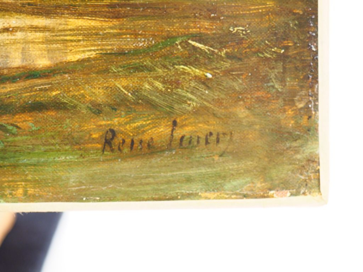 Ecole française XIXème. "Troupeau dans un paysage lacustre". Huile sur